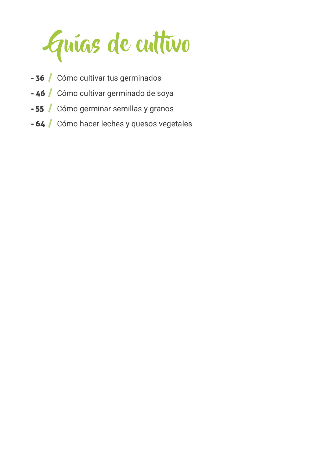 Página del índice de las guías de cultivo